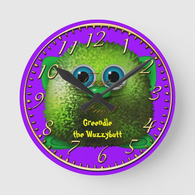 Greendle the Wuzzybutt Kids' Fun Cartoon Clock (Front)