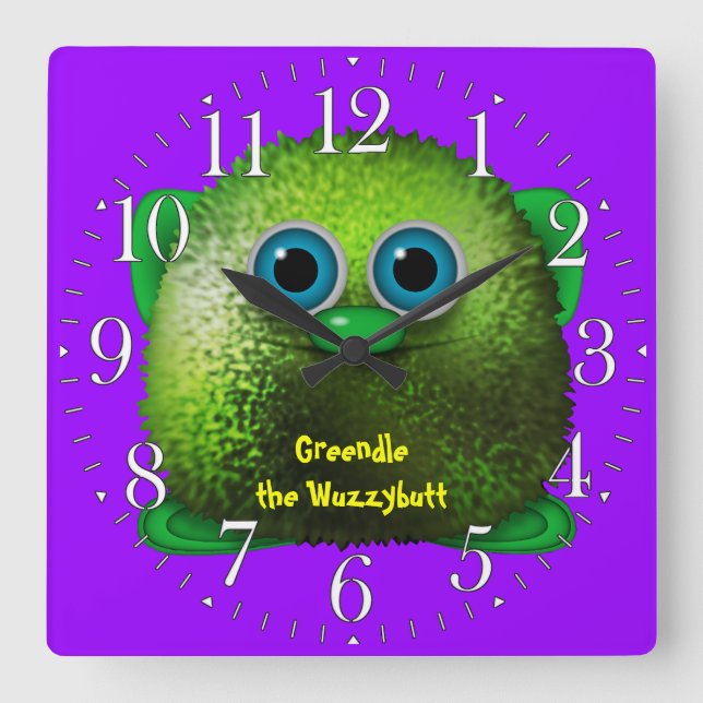 Greendle the Wuzzybutt Kids' Fun Cartoon Clock (Front)