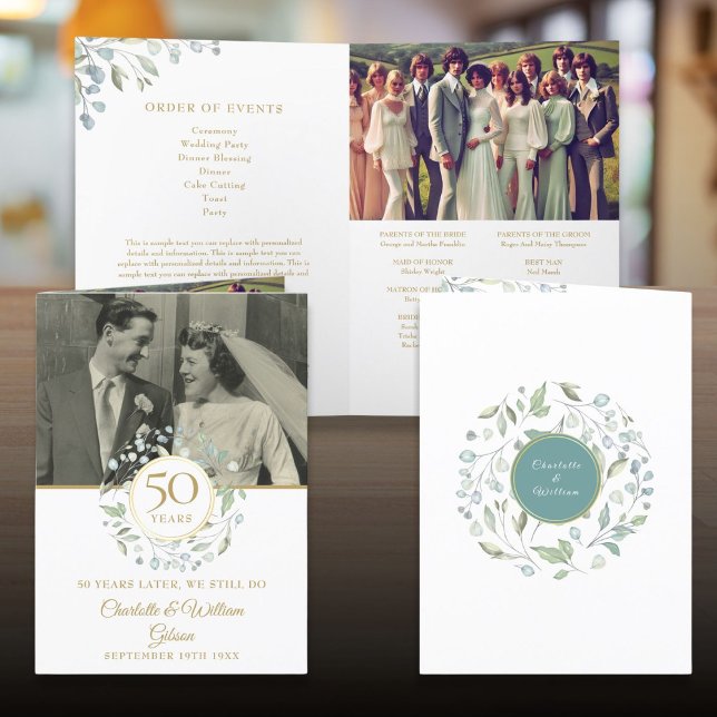 Greenery 2 Photo 50th Wedding Anniversary Party Programme (Greenery 2 Photo 50th Wedding Anniversary Party Program)
