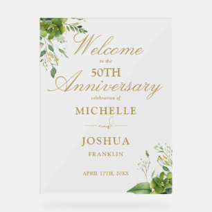 Greenery 50th Wedding Anniversary Welcome Acrylic Sign