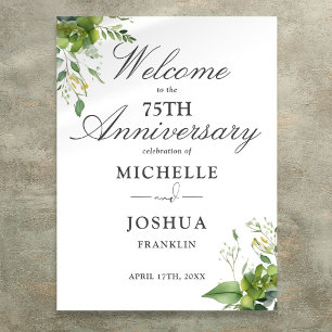 Greenery 75th Wedding Anniversary Welcome Sign