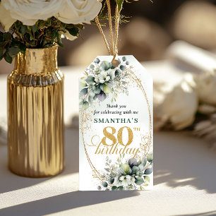 Greenery 80th Birthday Watercolor Leaf Tag