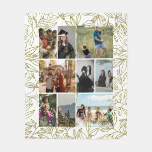 Greenery 9 Photo Collage Personalized Fleece Blanket