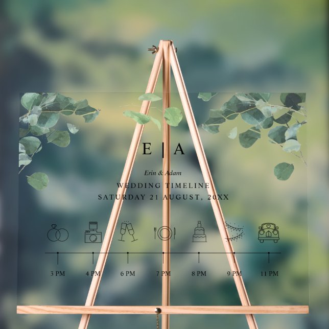 Greenery Acrylic Wedding Sign Wedding Timeline (Neutral)