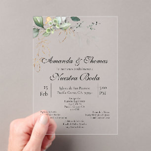Greenery acrylic wedding spanish invitations