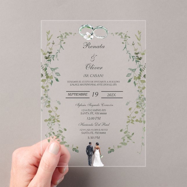 Greenery acrylic wreath Spanish Wedding Invitations (Insitu (Handheld))
