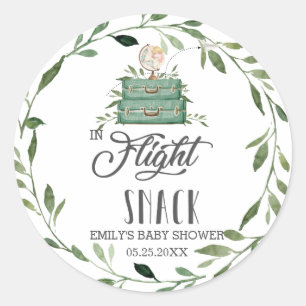 Greenery Adventure Suitcase In Flight Snack Favour Classic Round Sticker