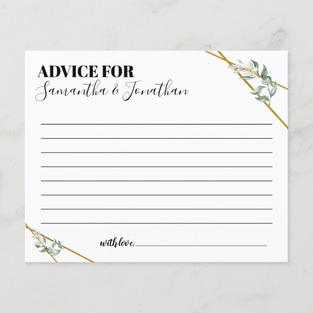 Greenery Advice for couple bilingual shower card (Front)