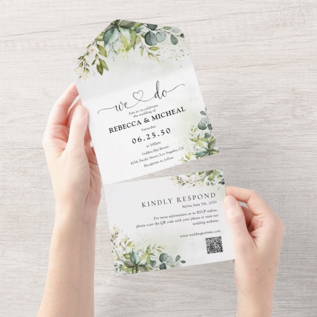 Greenery All in One Wedding Invite (Tearaway)