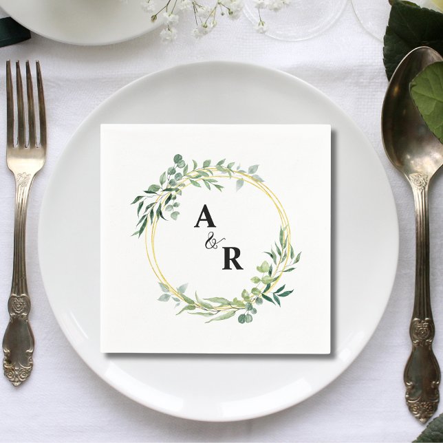 Greenery Ampersand Monogram Wedding Paper Napkin (Creator Uploaded)