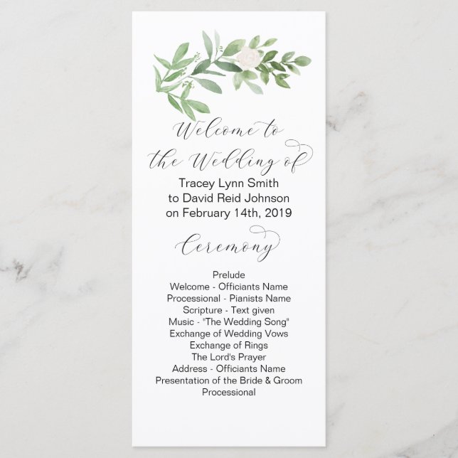 Greenery and blush Floral Wedding Program Programme (Front)