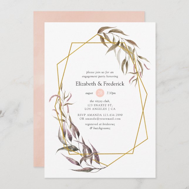 Greenery and Blush Pink Floral Engagement Party Invitation (Front/Back)