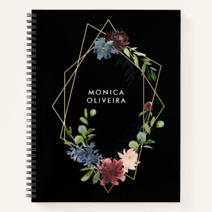 Greenery and Burgundy Floral Geometric Notebook