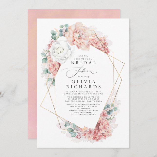 Greenery and Dusty Rose Floral Bridal Shower Invitation (Front/Back)
