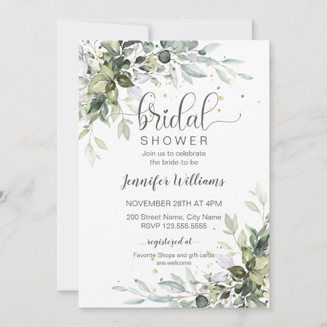 Greenery and Eucalyptus Bridal Shower Invitation (Front)