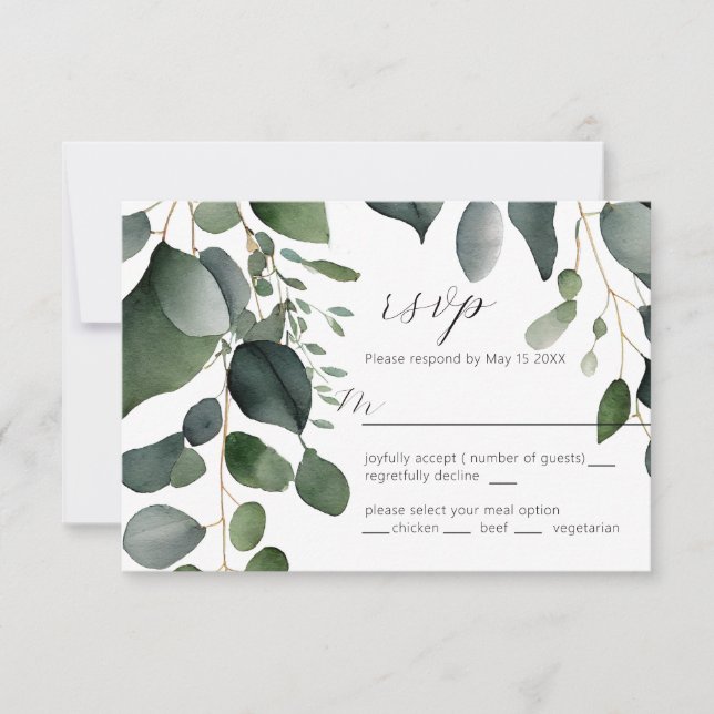 Greenery and Eucalyptus Wedding RSVP Card (Front)
