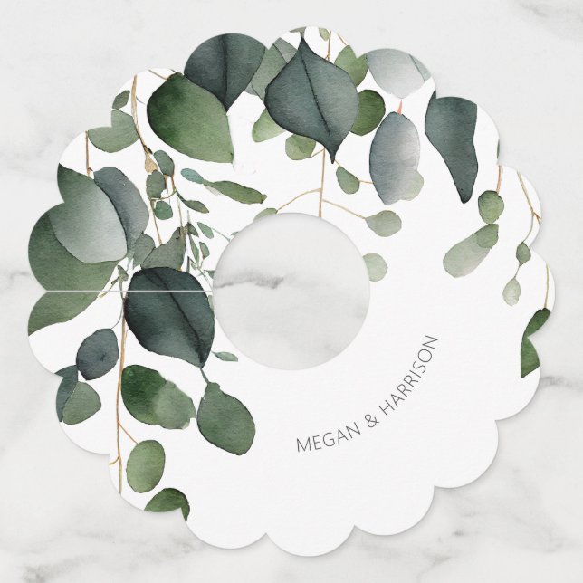 Greenery and Eucalyptus Wedding  Wine Glass Tag (Front)