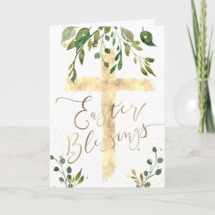 greenery and faux gold foil cross   Easter Card