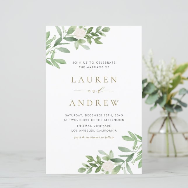 Greenery and Flowers QR Code Wedding Invitation (Standing Front)
