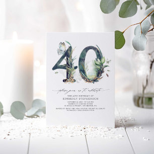 Greenery and Gold 40th Birthday Invitation