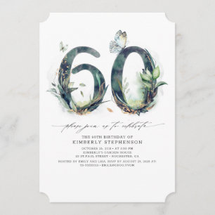 Greenery and Gold 60th Birthday Invitation