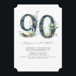 Greenery and Gold 90th Birthday Invitation CR<br><div class="desc">Greenery and gold foliage 90th birthday party invitations</div>