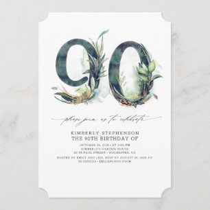 Greenery and Gold 90th Birthday Invitation CR