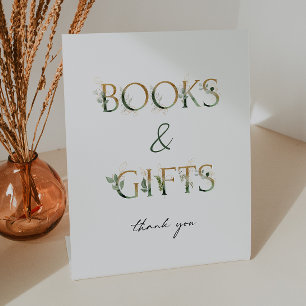 Greenery and Gold Baby Shower Books and Gifts Pedestal Sign