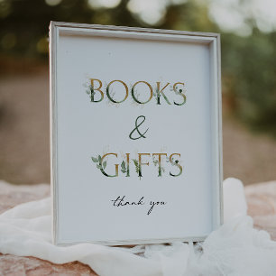 Greenery and Gold Baby Shower Books and Gifts Sign