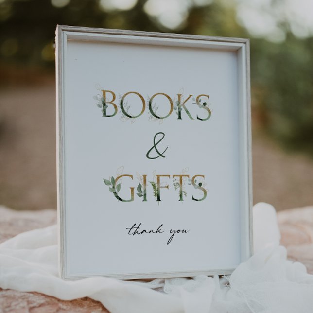 Greenery and Gold Baby Shower Books and Gifts Sign (Creator Uploaded)