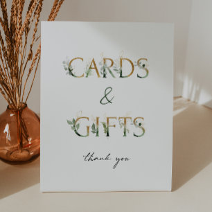 Greenery and Gold Baby Shower Cards and Gifts Pedestal Sign