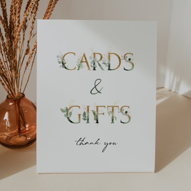 Greenery and Gold Baby Shower Cards and Gifts Pedestal Sign (Creator Uploaded)
