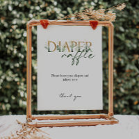 Greenery and Gold Baby Shower Diaper Raffle Sign