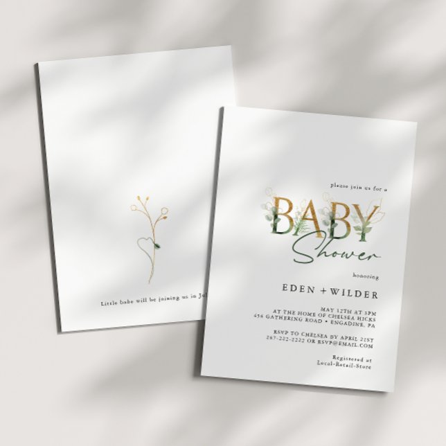 Greenery and Gold Baby Shower Invitation (Creator Uploaded)