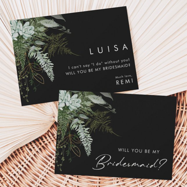 Greenery and Gold Black | Bridesmaid Proposal Card (Creator Uploaded)