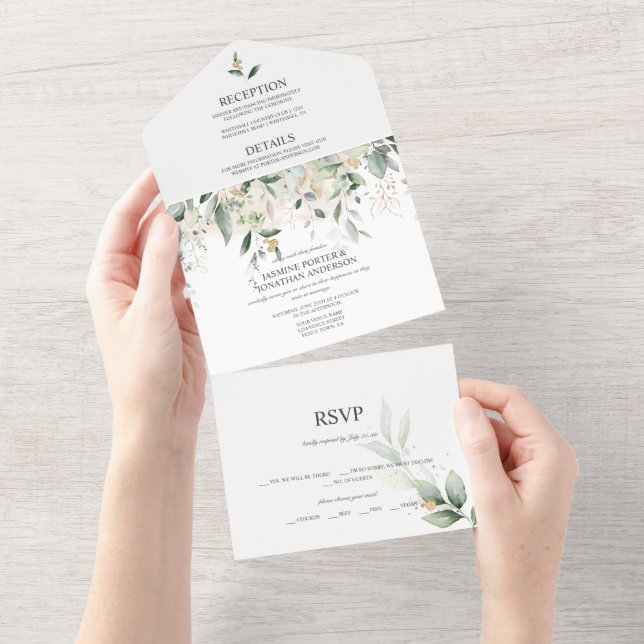 Greenery and Gold Botanical |  All In One Invitation (Tearaway)