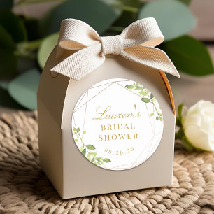 Greenery and Gold Bridal Shower Classic Round Sticker