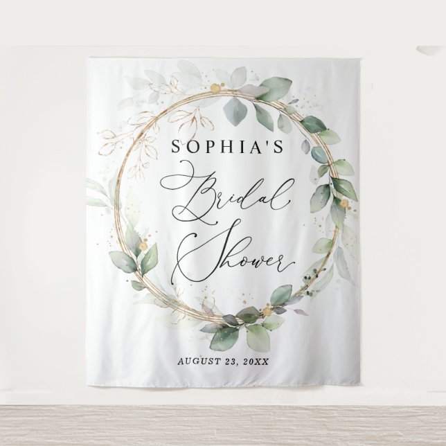 Greenery and Gold Bridal Shower Tapestry (Front)