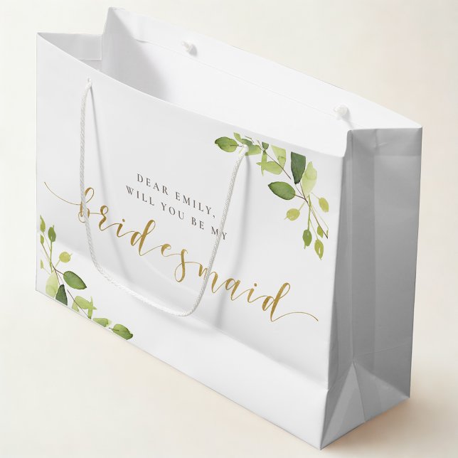Greenery and Gold Bridesmaid Proposal Gift Bag (Creator Uploaded)