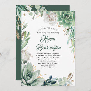 Greenery and Gold Elegant Summer Birthday Party Invitation