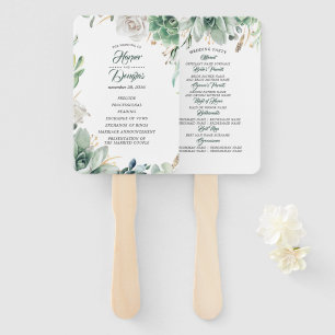 Greenery and Gold Elegant Wedding Program Hand Fan
