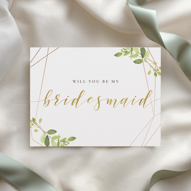 Greenery and Gold Foil Will You Be My Bridesmaid Invitation Postcard (Creator Uploaded)