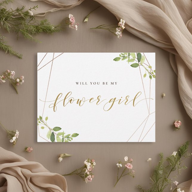 Greenery and Gold Foil Will You Be My Flower Girl Invitation Postcard (Creator Uploaded)