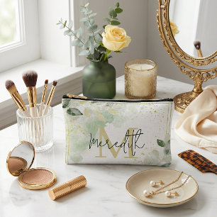 Greenery and gold frame personalised accessory pouch