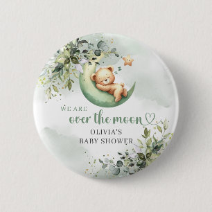 Greenery and gold gender neutral over the moon 6 cm round badge