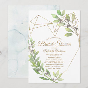 Greenery and Gold Heart Bridal Shower Invitation