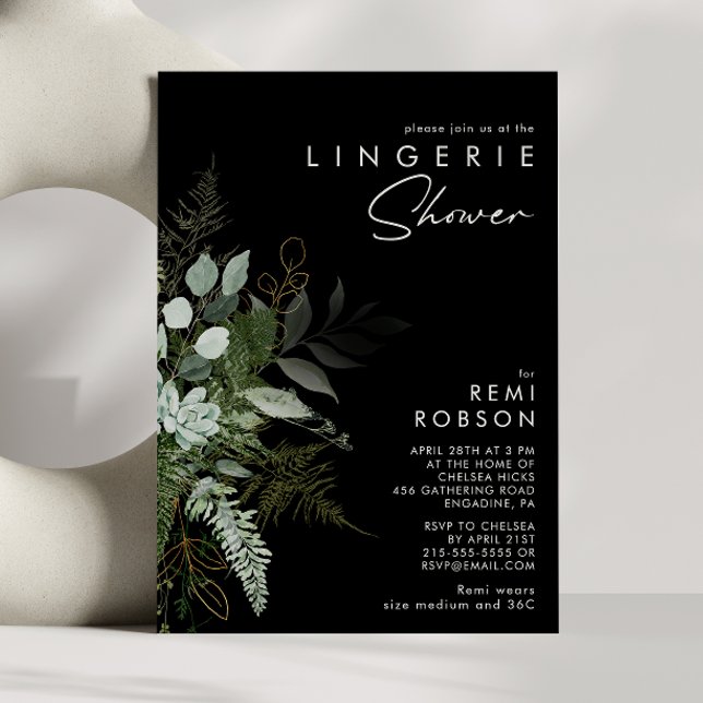Greenery and Gold Leaf Black | Lingerie Shower Invitation (Creator Uploaded)