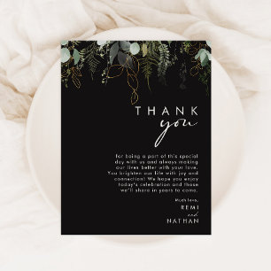 Greenery and Gold Leaf   Black Thank You Card