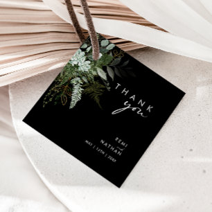 Greenery and Gold Leaf Black Thank You Favour Tags