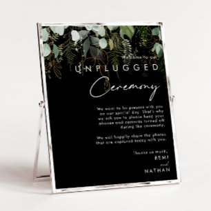 Greenery and Gold Leaf   Black Unplugged Ceremony Poster